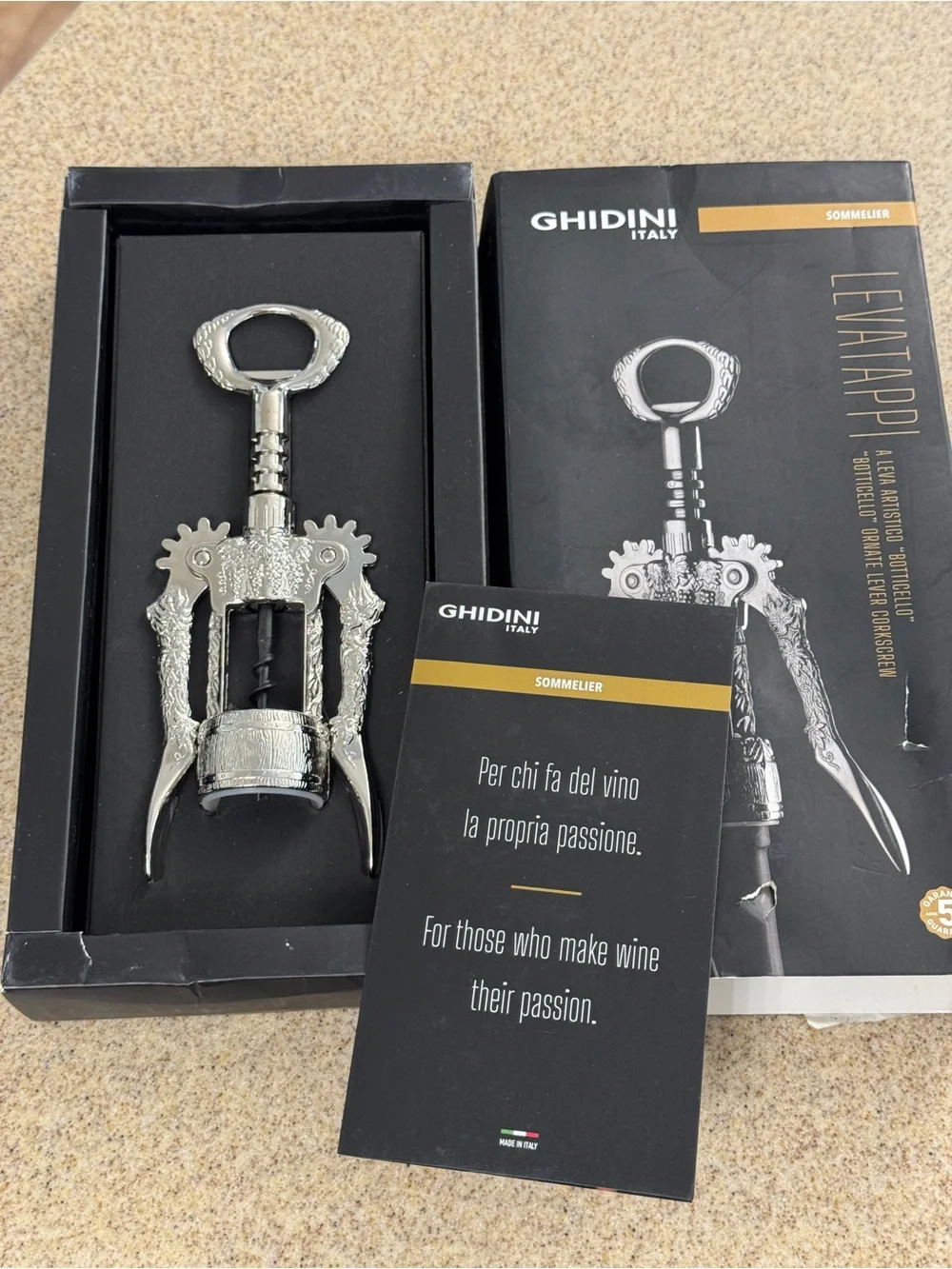Ghidini Italy Wine Bottle Corkscrew Opener Sommelier NEW Antique Vintage Style